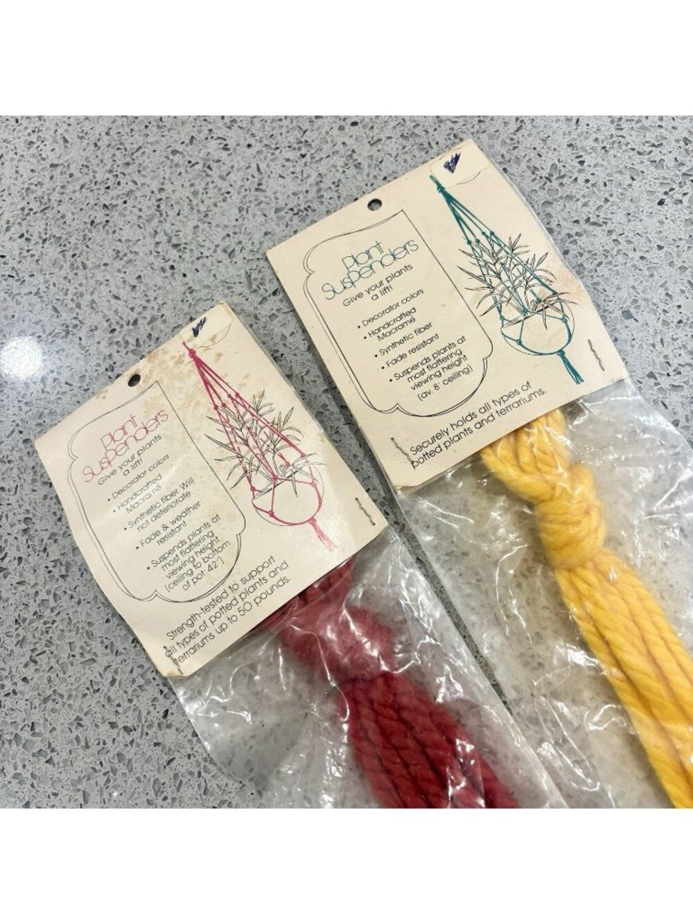 Lot 2 Vintage New Old Stock Plant Holder Hanging Pot Macrame Fall Yellow Red